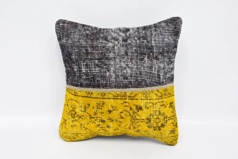 Vintage Antique Cushion Cover, Square 40x40 cm Yellow Pillowcase - 1