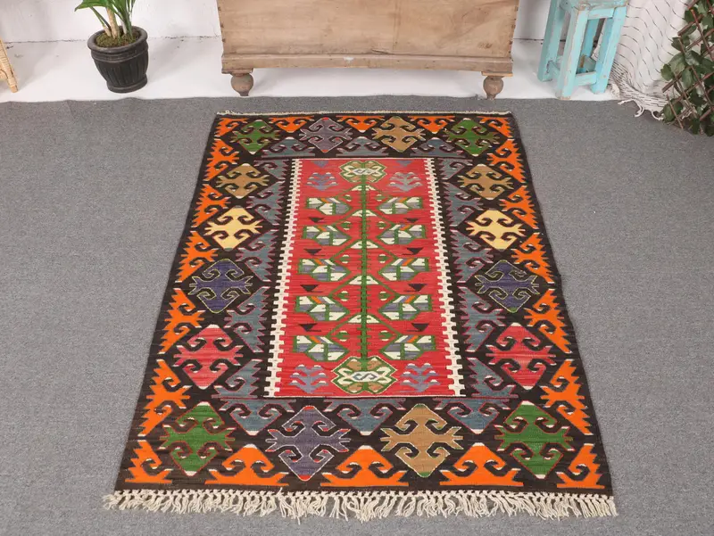 Kırmızı Gökkuşağı İran Halısı, 3,4x4,7 ft Canlı Dekor