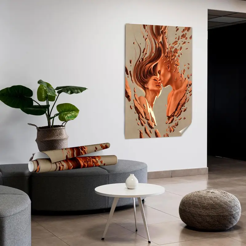 Lienzo de pareja surrealista: arte elegante para el dormitorio, regalo de amor perfecto