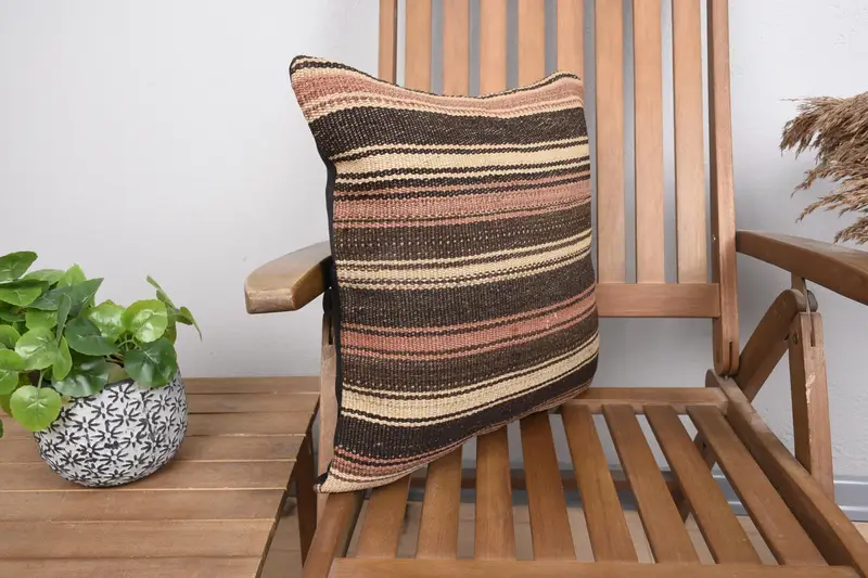 Tapestry Pillow Cover, Throw Kilim Pillow, Kilim Pillow Cover, Vintage Throw Cushion Case, Vintage Pillow, Cushion, 18x18 Brown Pillow Cover - 2