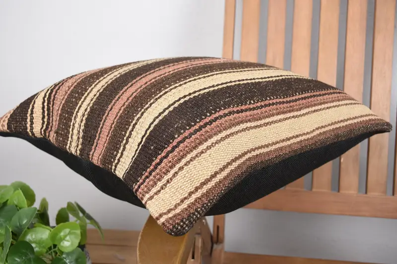Tapestry Pillow Cover, Throw Kilim Pillow, Kilim Pillow Cover, Vintage Throw Cushion Case, Vintage Pillow, Cushion, 18x18 Brown Pillow Cover - 6