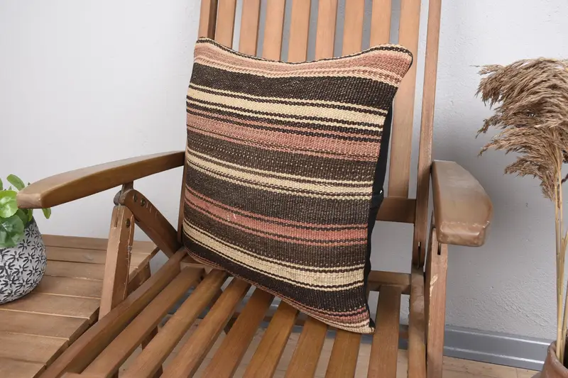 Tapestry Pillow Cover, Throw Kilim Pillow, Kilim Pillow Cover, Vintage Throw Cushion Case, Vintage Pillow, Cushion, 18x18 Brown Pillow Cover - 3