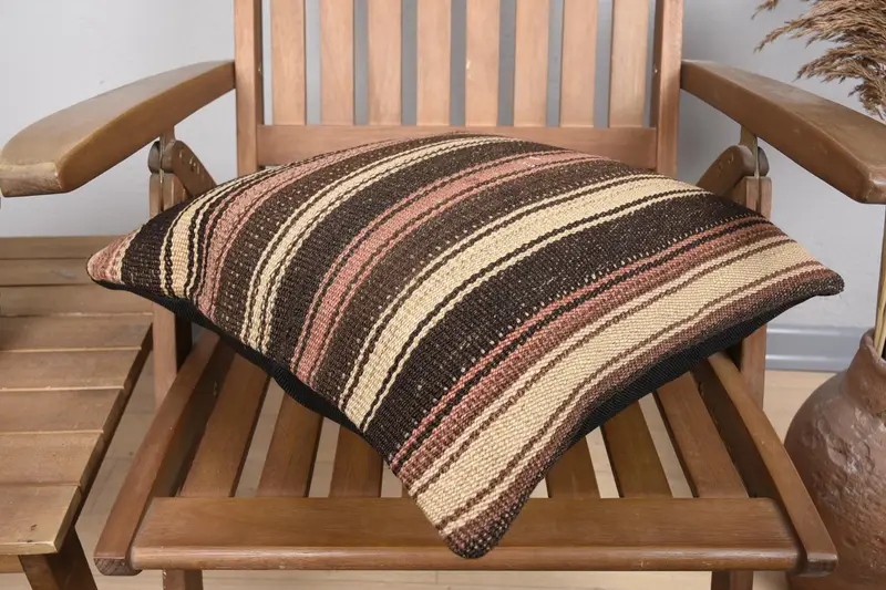 Tapestry Pillow Cover, Throw Kilim Pillow, Kilim Pillow Cover, Vintage Throw Cushion Case, Vintage Pillow, Cushion, 18x18 Brown Pillow Cover - 4