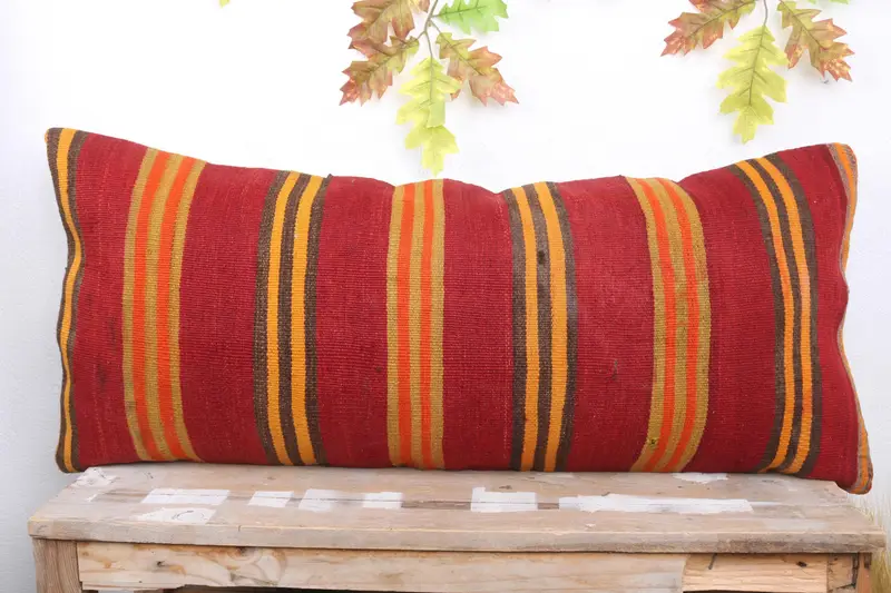 Ethnical Kilim Rug Pillow, Handmade Kilim Cushion, Muted Pillow Case, 16x36 Orange Pillow Case, Cushion, Oriental Cushion Case, Boho Pillow - 2