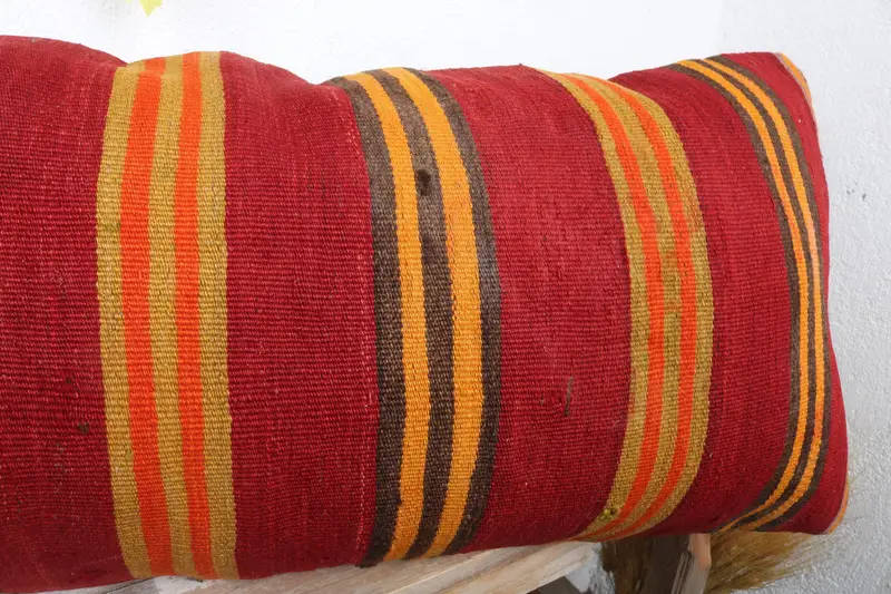 Ethnical Kilim Rug Pillow, Handmade Kilim Cushion, Muted Pillow Case, 16x36 Orange Pillow Case, Cushion, Oriental Cushion Case, Boho Pillow - 5