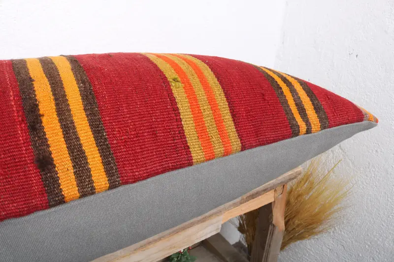 Ethnical Kilim Rug Pillow, Handmade Kilim Cushion, Muted Pillow Case, 16x36 Orange Pillow Case, Cushion, Oriental Cushion Case, Boho Pillow - 6