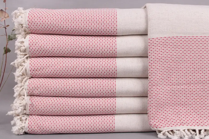 Wholesale Linen Blanket Personalized Red Beige Throw, 95x95 Inches