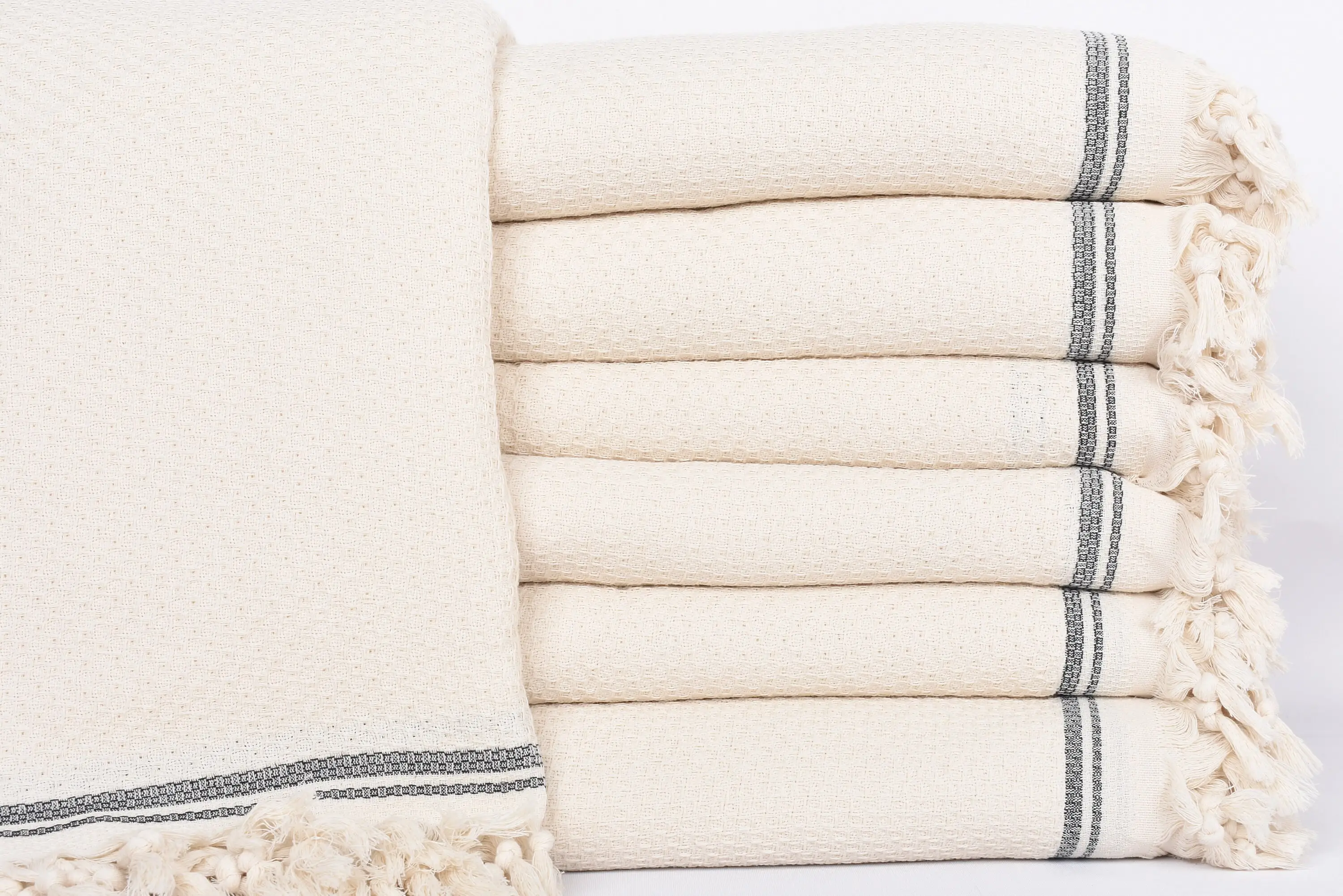 Navy Striped Throw Organic Cotton Blanket, Bridesmaid Gift, 93x91 Inches - 1