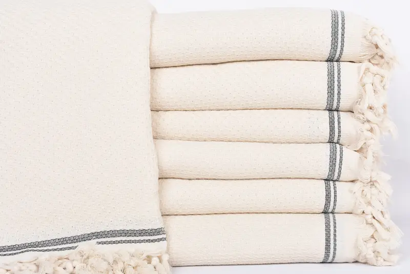 Navy Striped Throw Organic Cotton Blanket, Bridesmaid Gift, 93x91 Inches