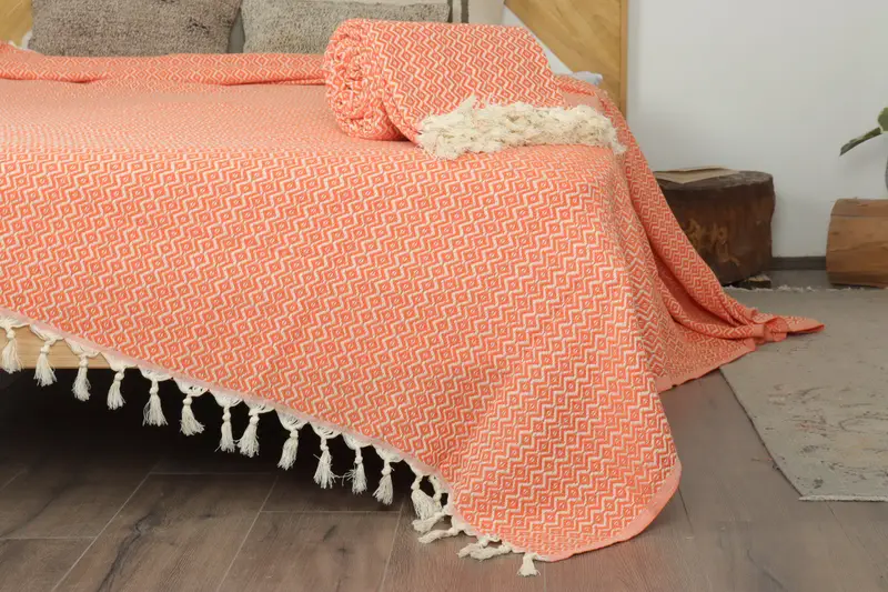 Xmas Gifts, Housewarming Gift, 96x80 Cotton Diamond Towel, Turkish Blanket, Wedding Hand Made Gift, Bridal Shower Gift, Turkish Blanket Queen - 7