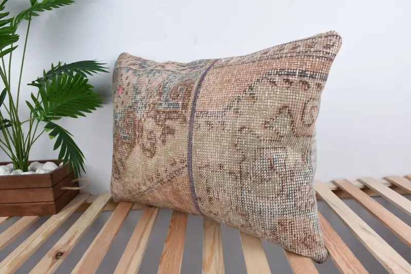 Turkish Bench Pillow Sham, Office Chair Cushion Case, Vintage Pillow, Cushion, 20x28 Beige Cushion Cover, Home Decor Pillow, Turkish Kilim Pillow - 5