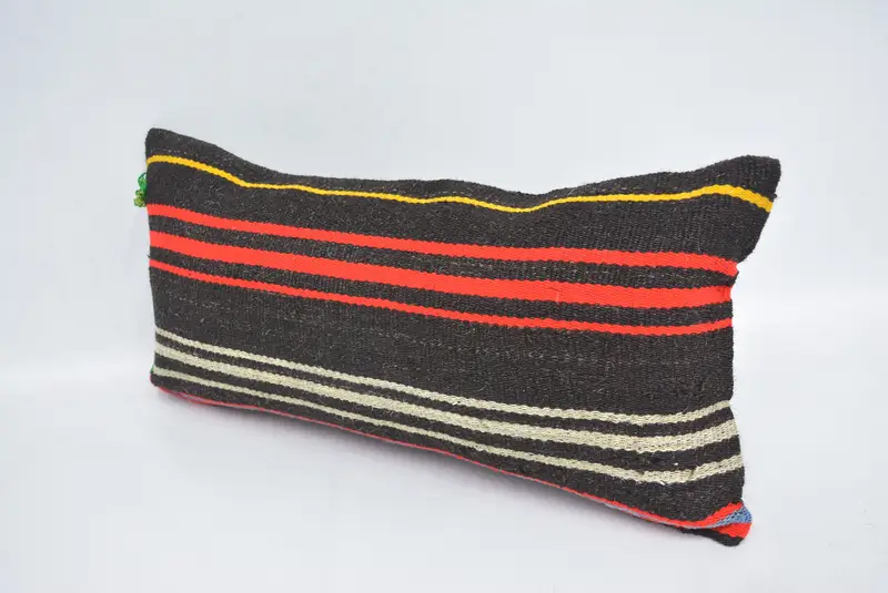 Vintage Kilim Throw Pillow, Turkish Pillow, Handmade Kilim Cushion, 12x24 Black Cushion Case, Living Room Throw Pillow Case, Cushion Case - 4