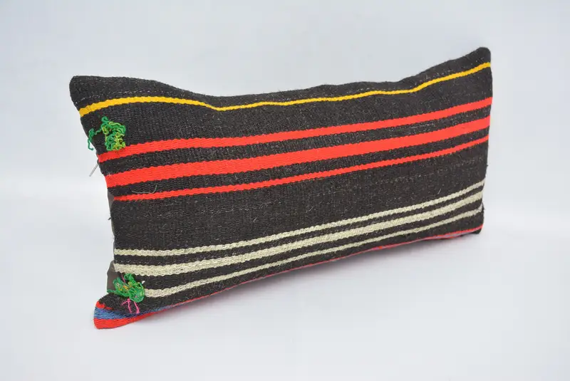 Vintage Kilim Throw Pillow, Turkish Pillow, Handmade Kilim Cushion, 12x24 Black Cushion Case, Living Room Throw Pillow Case, Cushion Case - 3