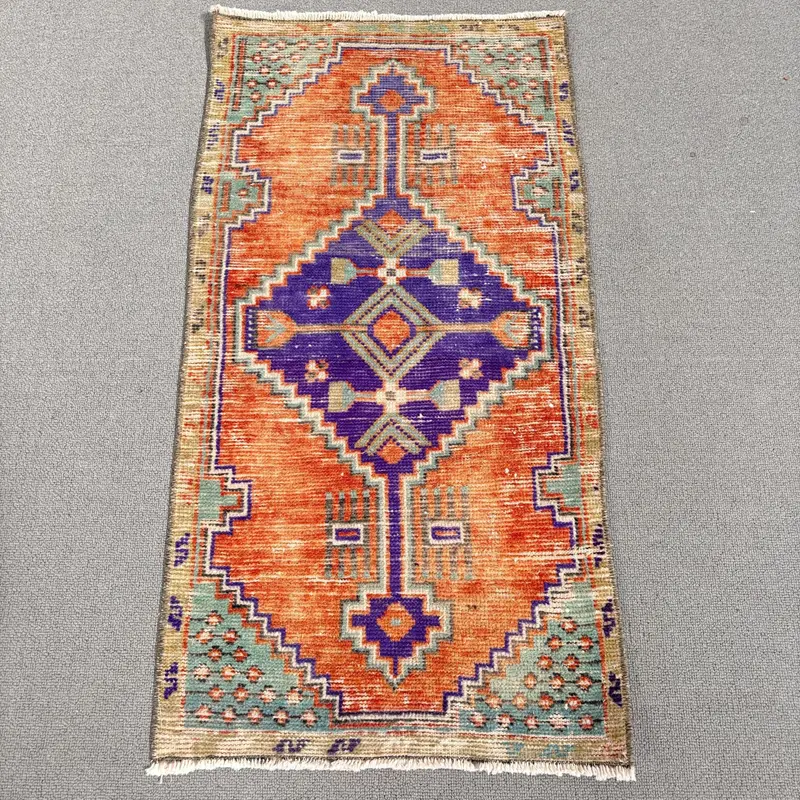 Lebendiger 1,2 x 3 Fuß großer Teppich, marokkanisches Muster in Orange und Blau