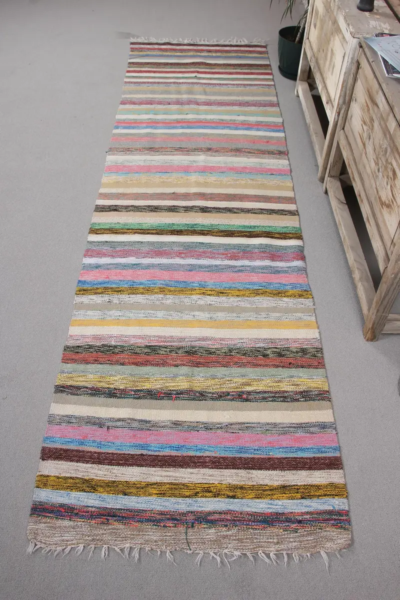 Rainbow Rug, 2.6x9.4 ft Geometric Floral Design