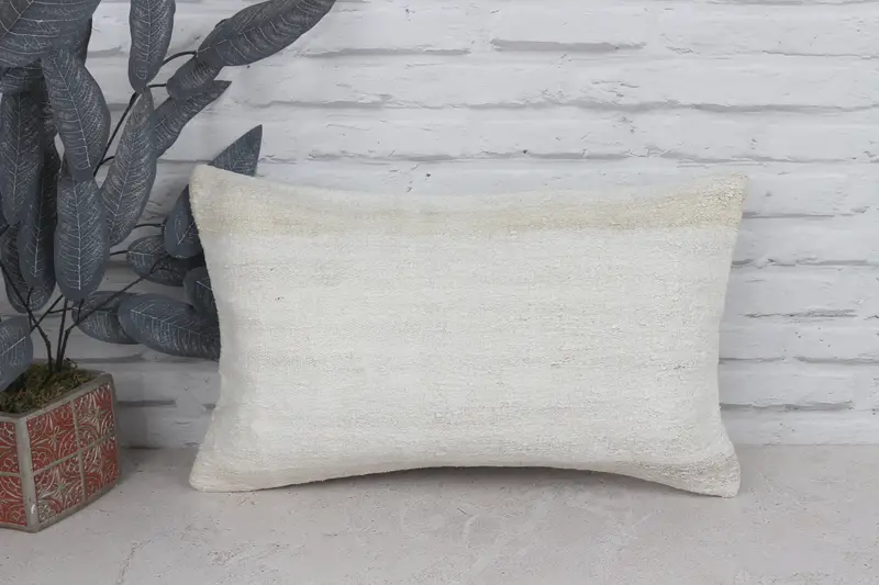 Vintage Pillow Sham, 12x20 White Cushion Case, Vintage Kilim Throw Pillow, Kilim Pillow Cover, Pillow Sham, Retro Pillow, Turkish Kilim Pillow - 1