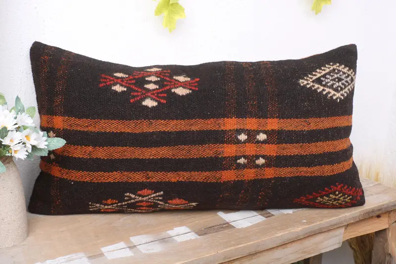 Kissengehäuse, Kissen für Sofa, türkisches Kissen, 12x24 braunes Kissengehäuse, Kissen für Couch, authentisches Kissengehäuse, Art Deco -Kissen - 4