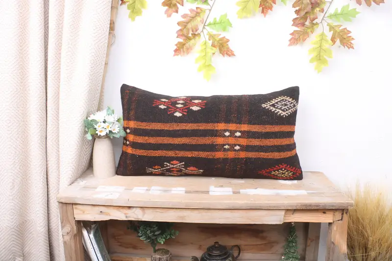 Kissengehäuse, Kissen für Sofa, türkisches Kissen, 12x24 braunes Kissengehäuse, Kissen für Couch, authentisches Kissengehäuse, Art Deco -Kissen - 1