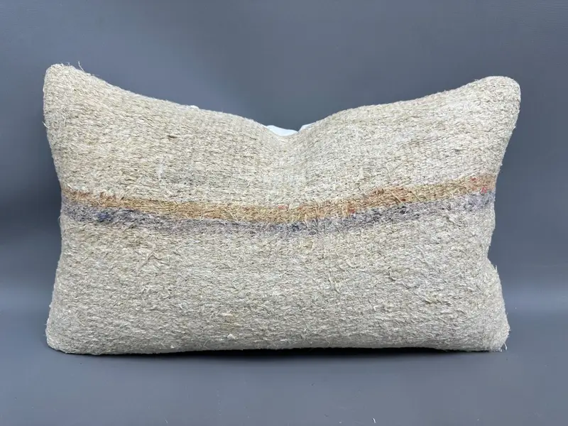 Pillow for Sofa, 12x20 Beige Pillow, Pillow for Couch, Kilim Pillow, Cushion Case, Farmhouse Pillow Cover, Square Throw Cushion - 1