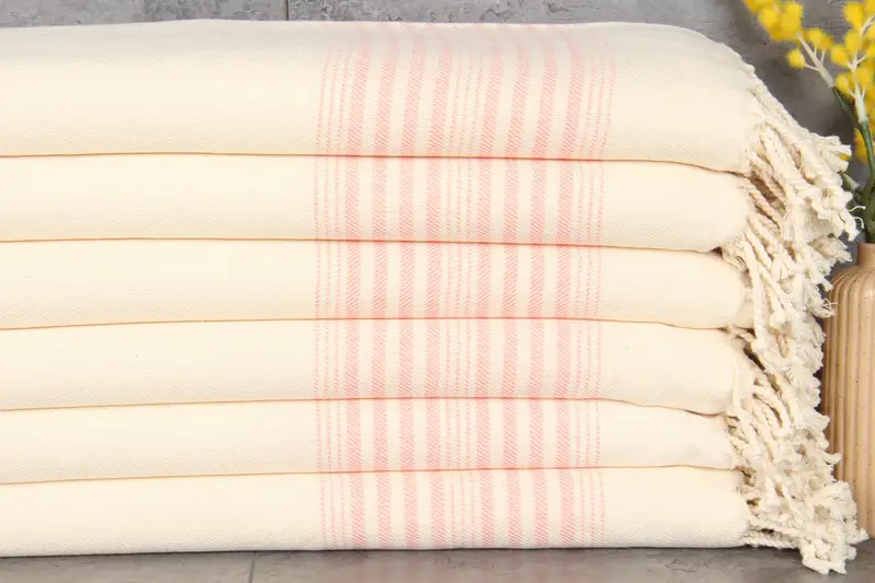 Turkish Towels Beach Coral Striped Linen Towel, 40x79 Inches