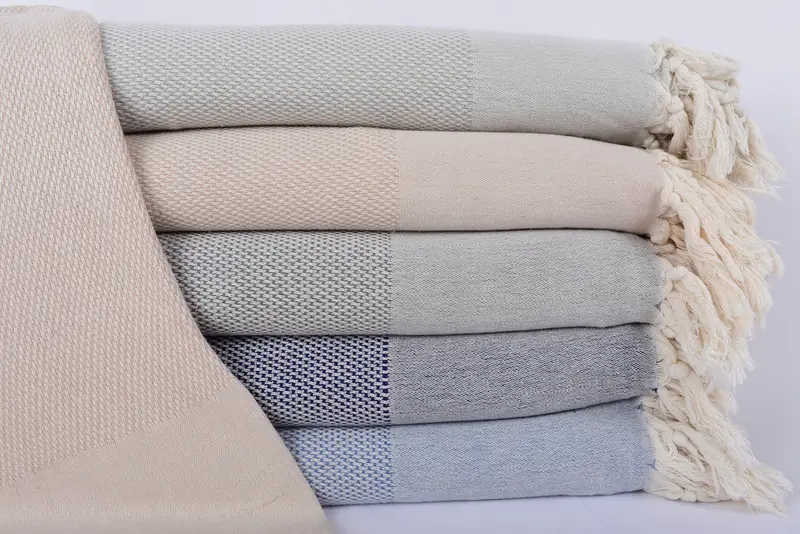 95x79 Light Gray Geometric Organic Cotton Blanket, Throw, Bedspread