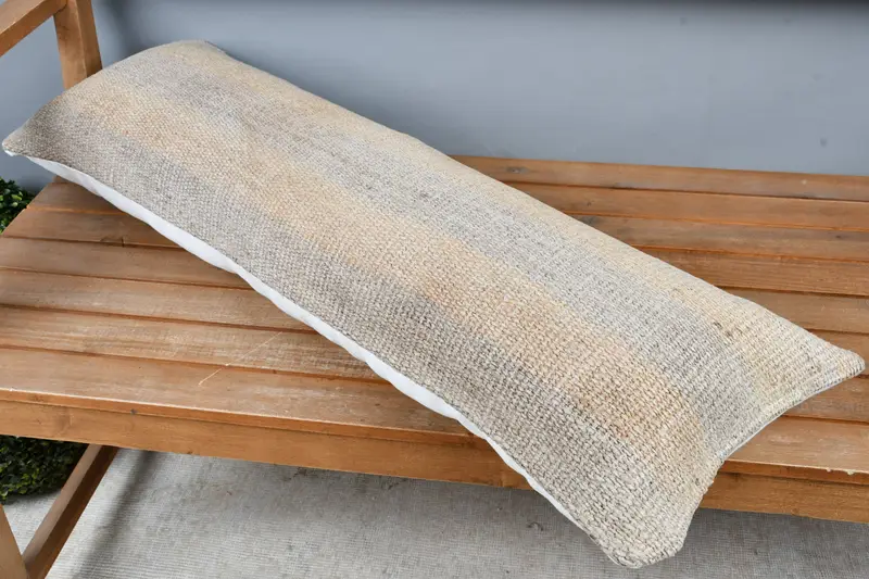 Handwoven Cushion Cover, Pillow for Sofa, Designer Throw Pillow, 12x36 Beige Pillow Case, Home Decor Pillow, Cushion, Boho Pillow, Yoga Pillow Cover - 2