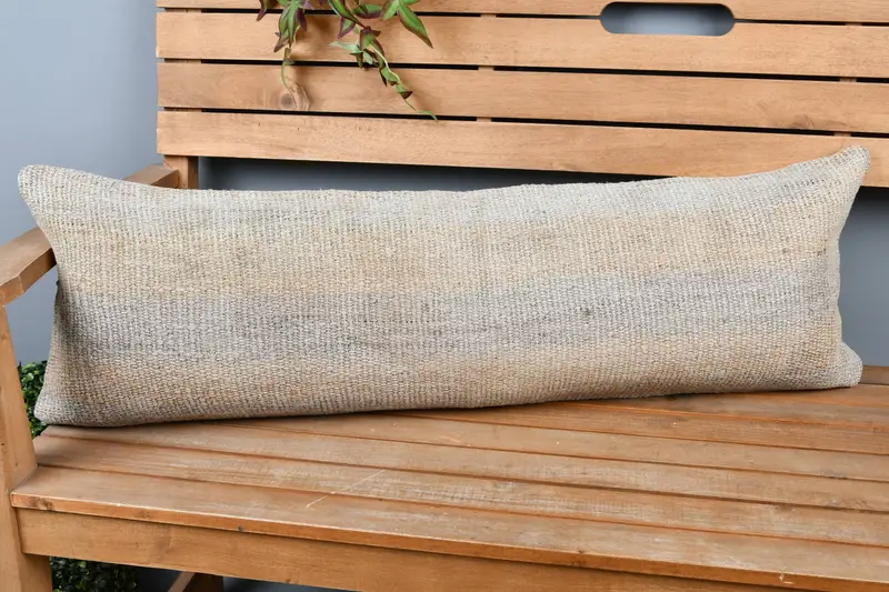 Handwoven Cushion Cover, Pillow for Sofa, Designer Throw Pillow, 12x36 Beige Pillow Case, Home Decor Pillow, Cushion, Boho Pillow, Yoga Pillow Cover - 1