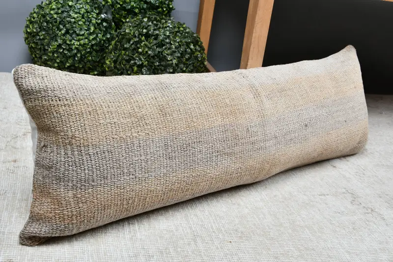 Handwoven Cushion Cover, Pillow for Sofa, Designer Throw Pillow, 12x36 Beige Pillow Case, Home Decor Pillow, Cushion, Boho Pillow, Yoga Pillow Cover - 7