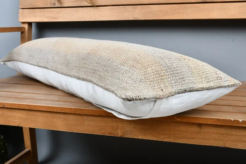 Handwoven Cushion Cover, Pillow for Sofa, Designer Throw Pillow, 12x36 Beige Pillow Case, Home Decor Pillow, Cushion, Boho Pillow, Yoga Pillow Cover - 3