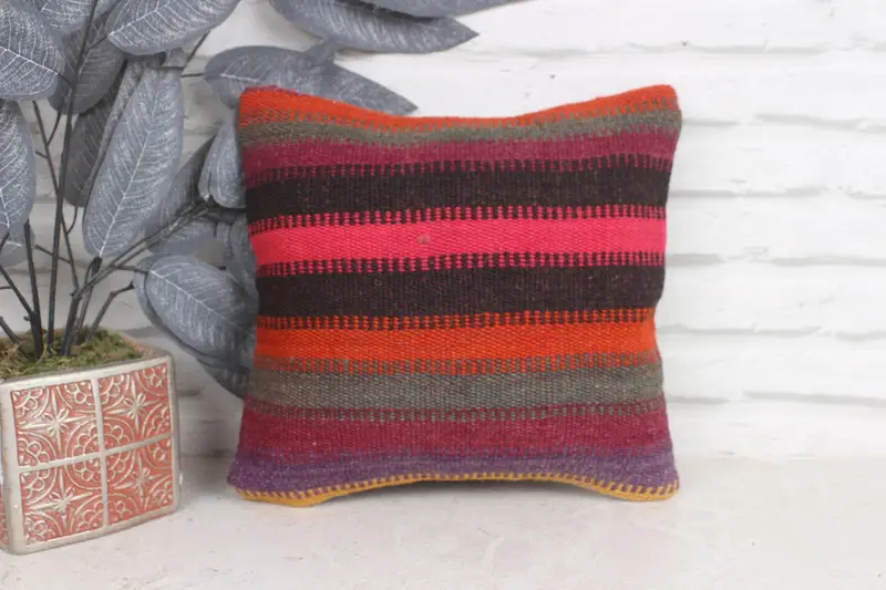 Vintage Kilim Throw Pillow, Outdoor Throw Cushion Cover, Gift Pillow, 12x12 Red Pillow Case, Cushion Cover, Vintage Kilim Pillow - 1