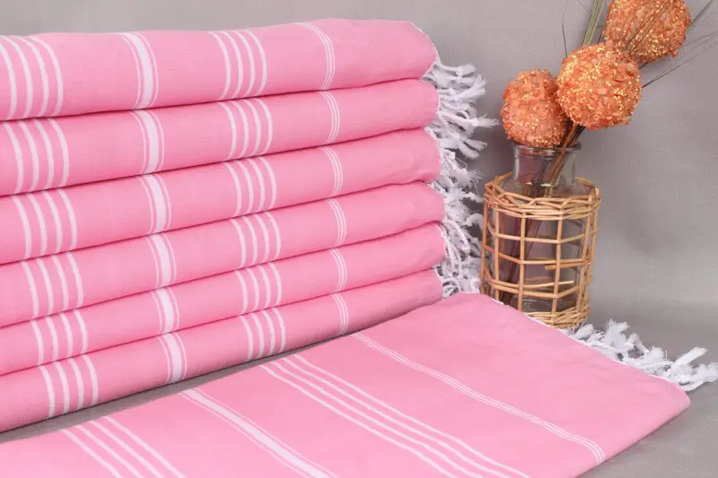 Personalized Light Pink Striped Towel, Organic Cotton, 40x71 Inches
