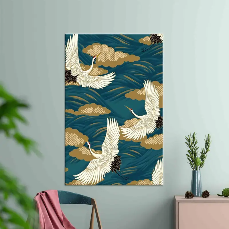 Japanese Crane Bird, Japanese Wall Art, Canvas Wall Art, Crane Birds Wall Decor, Living Room Wall Art, Personalized Wall Art, Home Decor, - 1