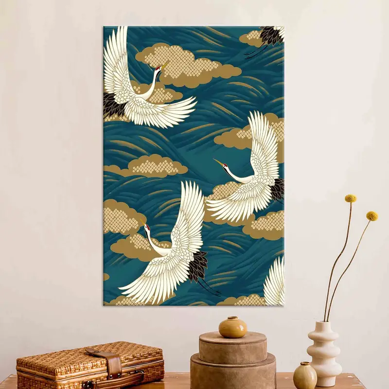 Japanese Crane Bird, Japanese Wall Art, Canvas Wall Art, Crane Birds Wall Decor, Living Room Wall Art, Personalized Wall Art, Home Decor, - 2
