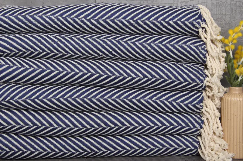 Monogram Beach Towel Navy Chevron Embroidered, 40x69 Inches