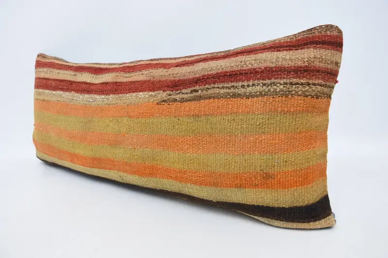 16x36 Orange Cushion Cover, Vintage Kilim Pillow, Handmade Pillow, Pillow Sham, Boho Pillow Sham Cover, Antique Pillows, Kilim Rug Pillow Sham - 4