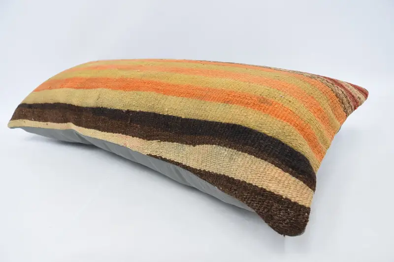 16x36 Orange Cushion Cover, Vintage Kilim Pillow, Handmade Pillow, Pillow Sham, Boho Pillow Sham Cover, Antique Pillows, Kilim Rug Pillow Sham - 5