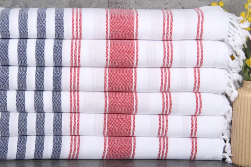 Turkish Beach Towel Personalized Navy Blue-Red Stripes, 40x71 Inches