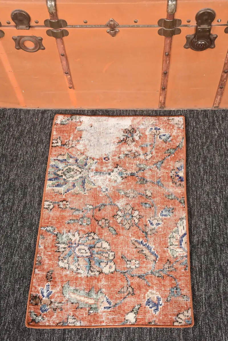 1.6x2.6 ft Turkish Rug, Small Vintage Rug, Brown Floral Rug - 1