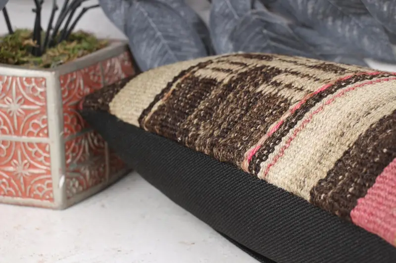 Boho Pillow Sham Cover, Bench Pillow Case, Chair Cushion Cover, 8x16 Pink Pillow Case, Pillow for Couch, Kilim Pillow Cover, Pillow, Armchair Pillow - 7