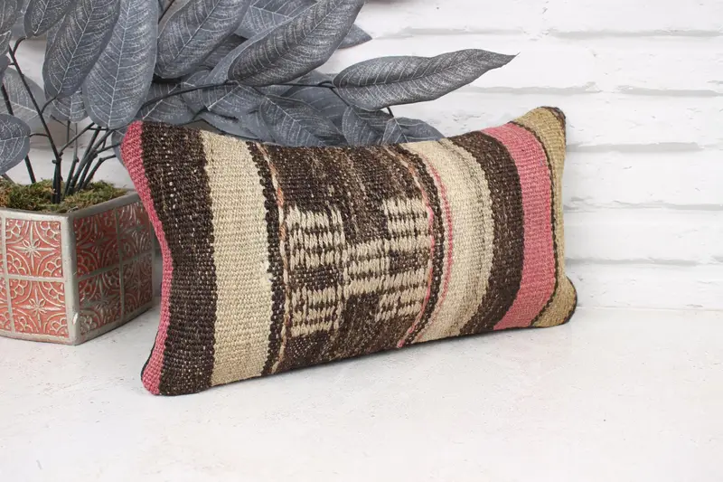 Boho Pillow Sham Cover, Bench Pillow Case, Chair Cushion Cover, 8x16 Pink Pillow Case, Pillow for Couch, Kilim Pillow Cover, Pillow, Armchair Pillow - 3