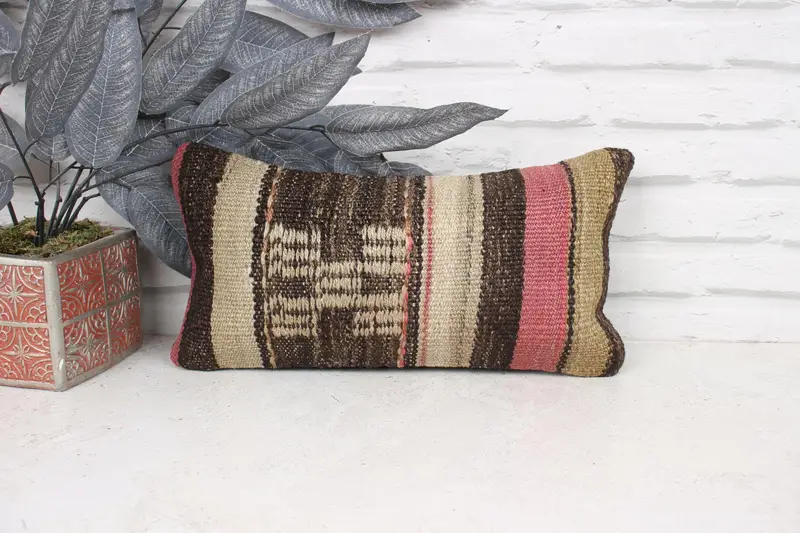 Boho Pillow Sham Cover, Bench Pillow Case, Chair Cushion Cover, 8x16 Pink Pillow Case, Pillow for Couch, Kilim Pillow Cover, Pillow, Armchair Pillow - 1