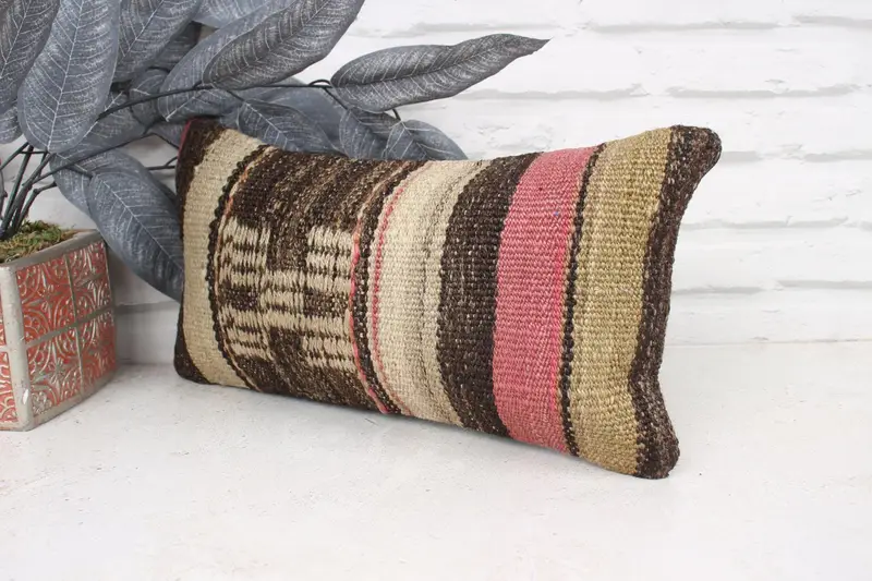 Boho Pillow Sham Cover, Bench Pillow Case, Chair Cushion Cover, 8x16 Pink Pillow Case, Pillow for Couch, Kilim Pillow Cover, Pillow, Armchair Pillow - 4