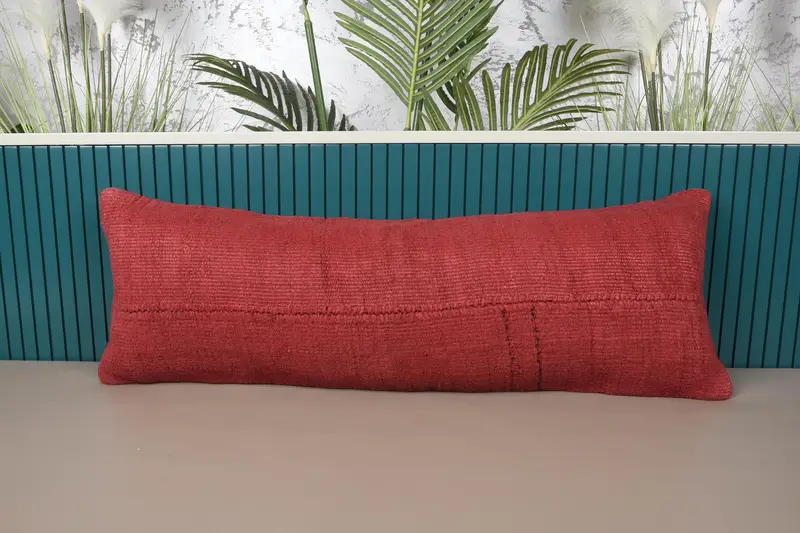 Langes Lendenkissen im Vintage-Stil, 30,5 x 88,9 cm, als Geschenk, karierte Bank, rotes Euro-Kissen - 1