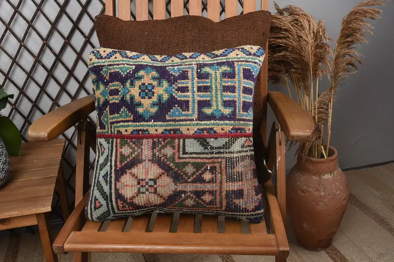 Antique Pillows, Cushion Cover, Garden Pillow, Pillow for Sofa, Vintage Kilim Pillow, 16x16 Brown Pillow Case, Bohemian Cushion Pillow Case - 3