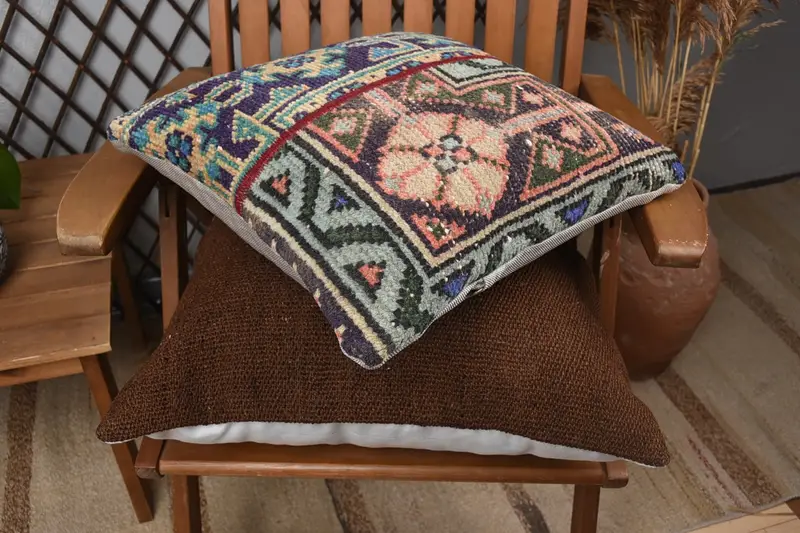Antique Pillows, Cushion Cover, Garden Pillow, Pillow for Sofa, Vintage Kilim Pillow, 16x16 Brown Pillow Case, Bohemian Cushion Pillow Case - 4