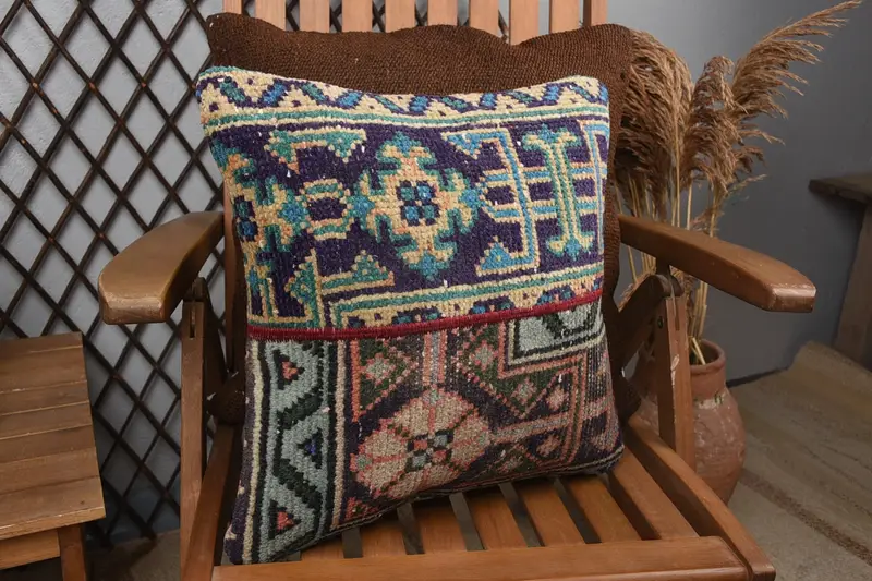 Antique Pillows, Cushion Cover, Garden Pillow, Pillow for Sofa, Vintage Kilim Pillow, 16x16 Brown Pillow Case, Bohemian Cushion Pillow Case - 2