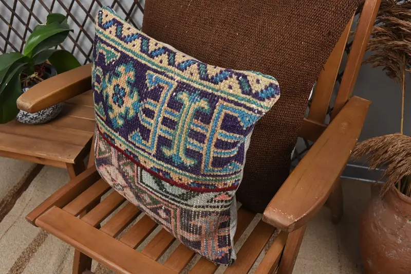 Antique Pillows, Cushion Cover, Garden Pillow, Pillow for Sofa, Vintage Kilim Pillow, 16x16 Brown Pillow Case, Bohemian Cushion Pillow Case - 5
