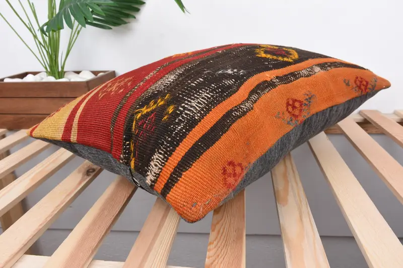 Neutral Pillow Sham, 16x24 Red Cushion Case, Cushion Case, Throw Kilim Pillow, Ethnical Kilim Rug Pillow, Boho Pillow Sham Cover - 6