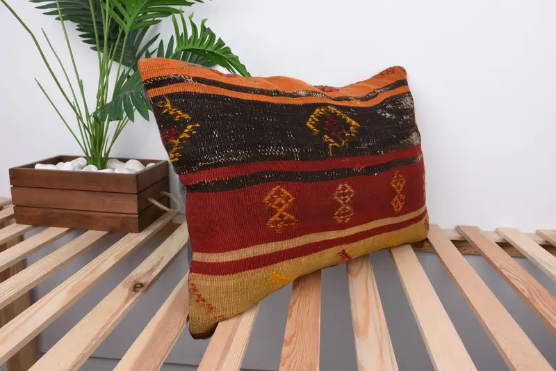 Neutral Pillow Sham, 16x24 Red Cushion Case, Cushion Case, Throw Kilim Pillow, Ethnical Kilim Rug Pillow, Boho Pillow Sham Cover - 4