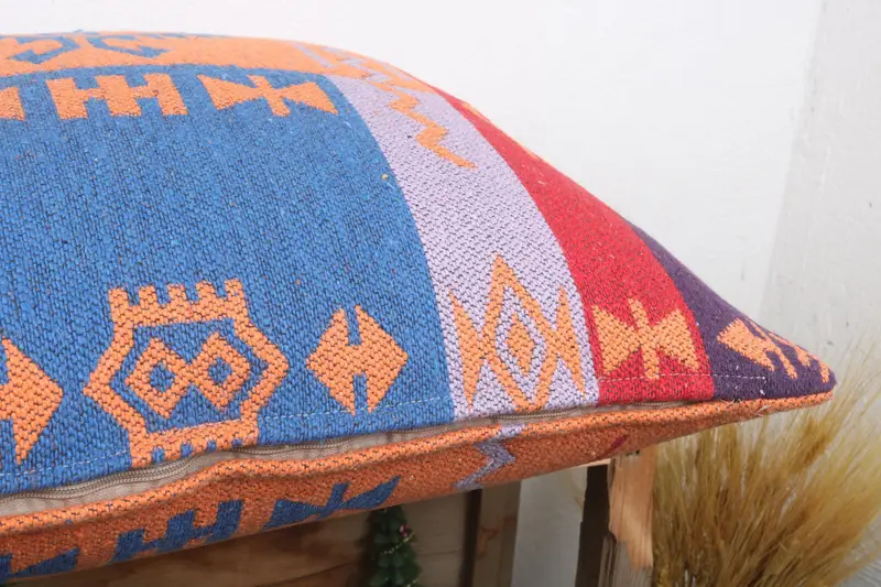 24x24 Orange Pillow, Sustainable Cushion Cover, Boho Pillow Sham Cover, Pillow Case, Vintage Kilim Throw Pillow, Antique Pillows - 6